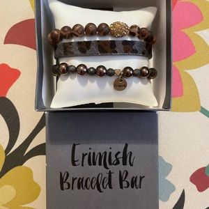 Set 3 ERIMISH Brown Gold stretch stackable beaded bracelets